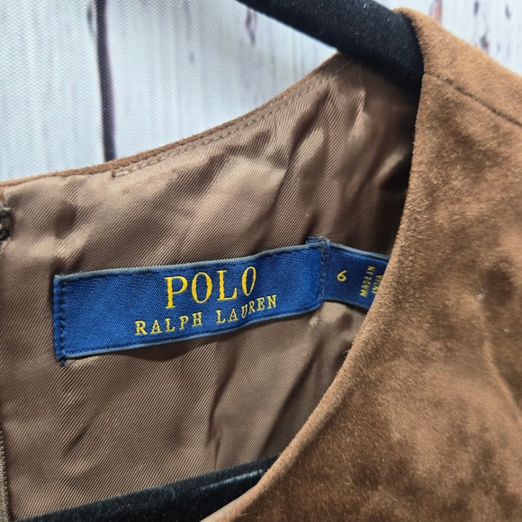 Polo Ralph Lauren Suede Dress Brown Sleeveless Knee Length Fit Flare Women Sz 6 - Picture 2 of 13